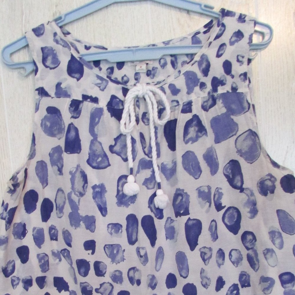 Gap Lightweight Cotton / Silk Sleeveless Top Purple White Tie Neck
